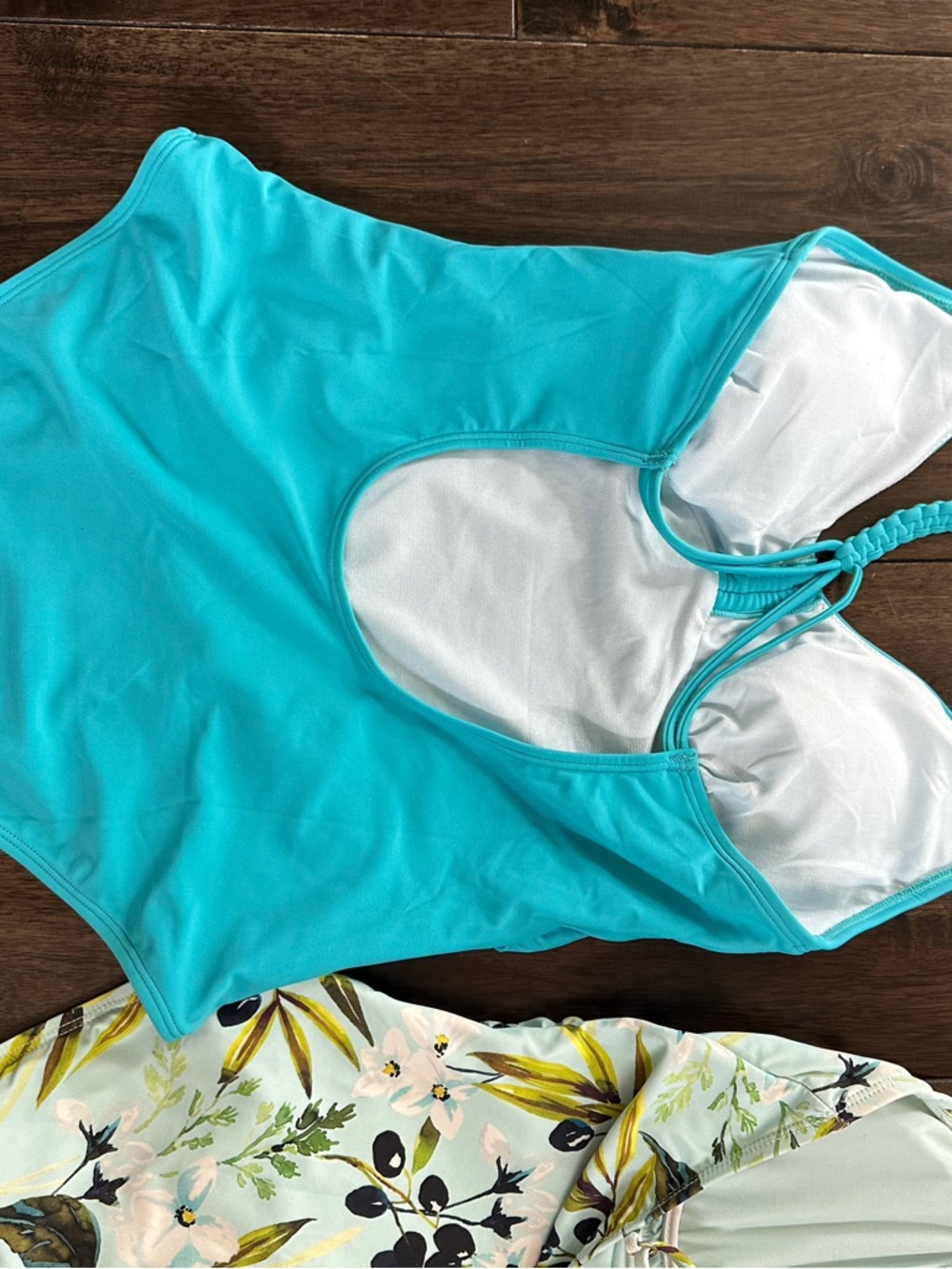 Turquoise One-Piece Swimsuit & Olive Floral One-Piece Set - Picture 3 of 4